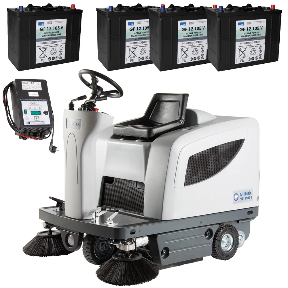 NILFISK SR 1101 B SR1101 Aufsitz Kehrmaschine + 4x Akku 1x Ladegerät 2x Kehrbesen 9084310010